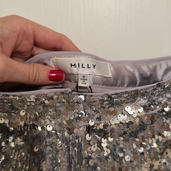 Milly Silver Sequin Pants. NWT sz 0 slightly cropped, skinny fully lined! - Picture 4 of 10